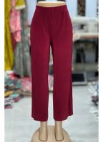 Lycra Maroon Daily Wear Pleated Plazzo